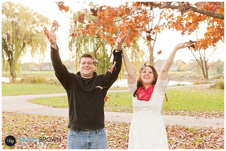 fall leave engagement photo